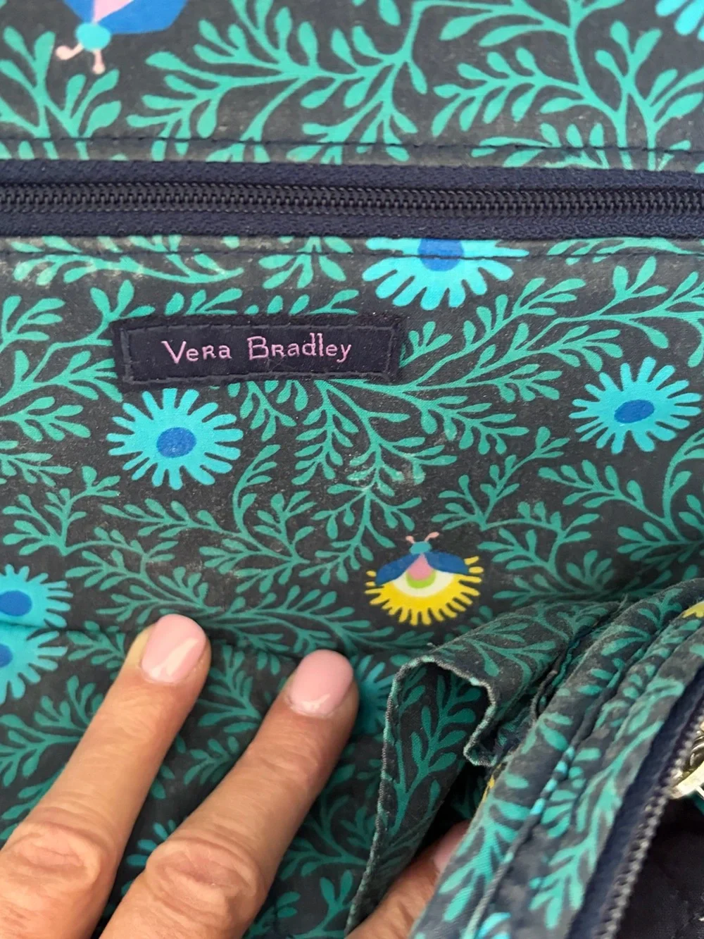 Vera Bradley Black Floral Mini Backpack with Teal, Yellow and White Flowers